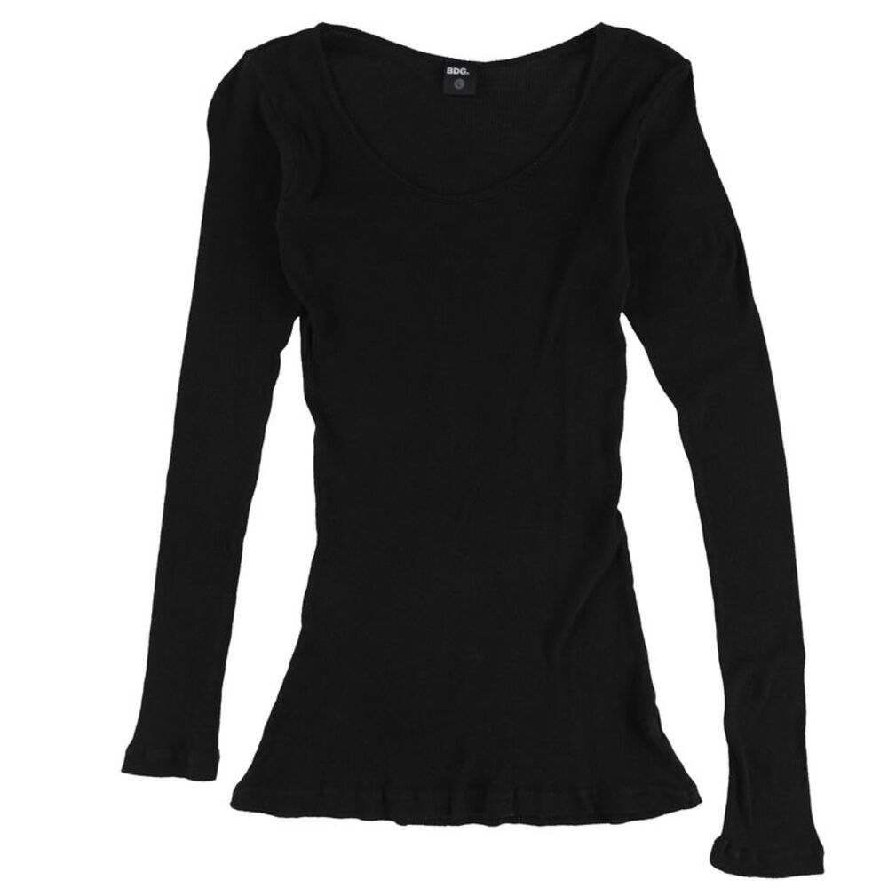 BDG Girls Solid Ribbed Basic T-Shirt, Black, Big Kids (8-20), L, DM